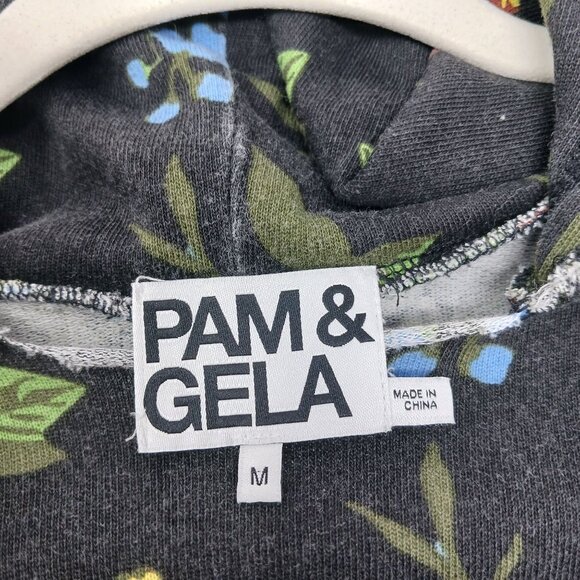 Pam & Gela Floral Print Crop Hoodie Sweatshirt Size Medium - Picture 7 of 12